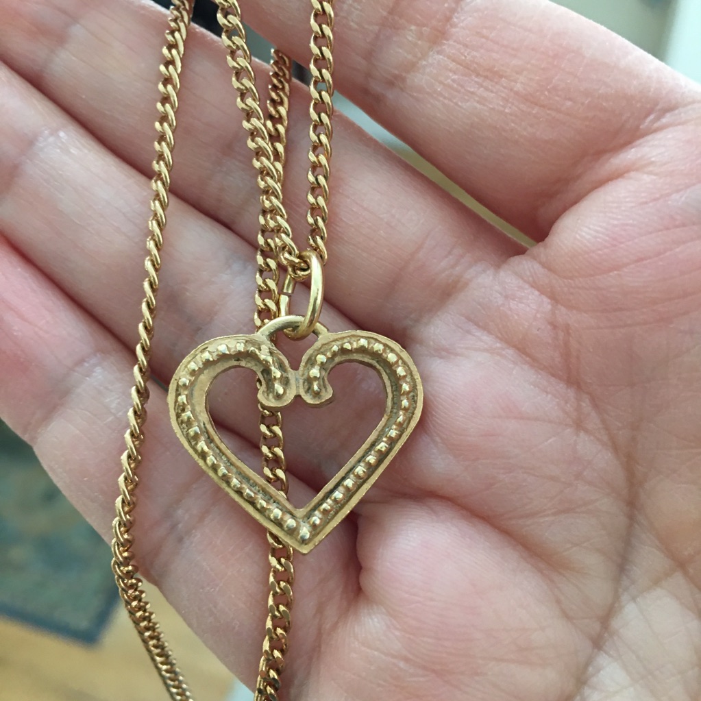 Gold Tone Open Heart Pendant And Chain